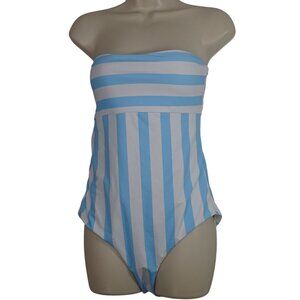 Shein Strapless Blue White Striped One Piece Swimsuit Women Size L Open Tie Back